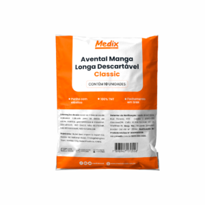 Avental Descartável Manga Longa 16gr Pacote com 10