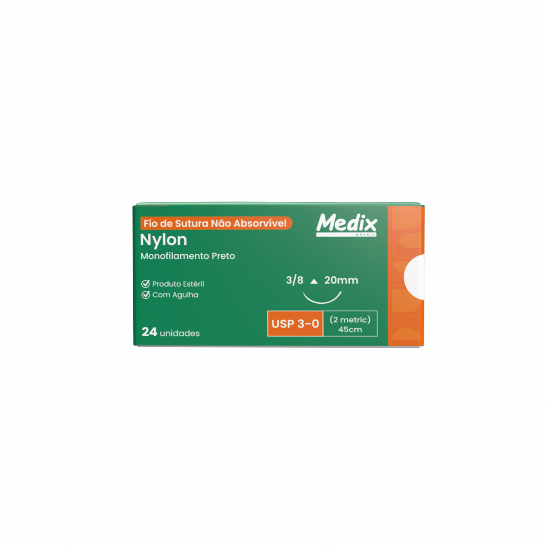 Nylon Monofilamento Preto 3-0 com Agulha 3cm