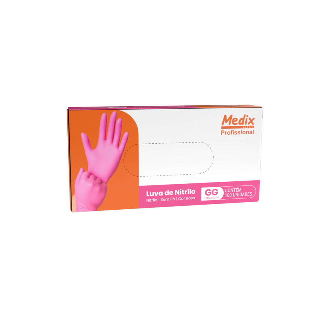 Luva Nitrílica Sem Pó Rosa Tamanho M 100UN