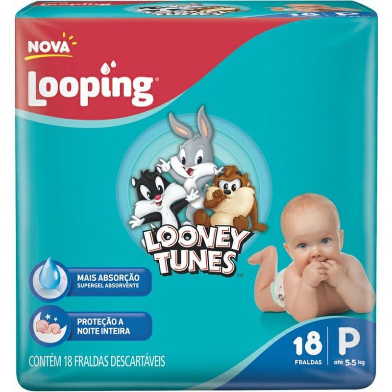 Fralda Descartável Infantil Looney Tunes Tamanho P com 18 Unidades